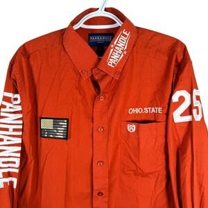 Panhandle Ohio State #25 Shirt Mens L Red Orange Long Sleeve USA Flag Patch